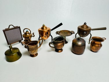 Vintage Doll House Miniature Copper Metal Accessories Pot Lot