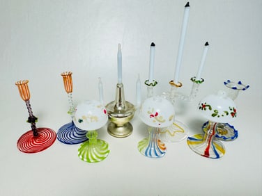 Vintage Doll House Miniature Murano Glass Candle & Lamp Lot
