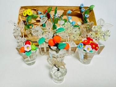 Vintage Doll House Miniature Murano Glass Flower & Plant Lot