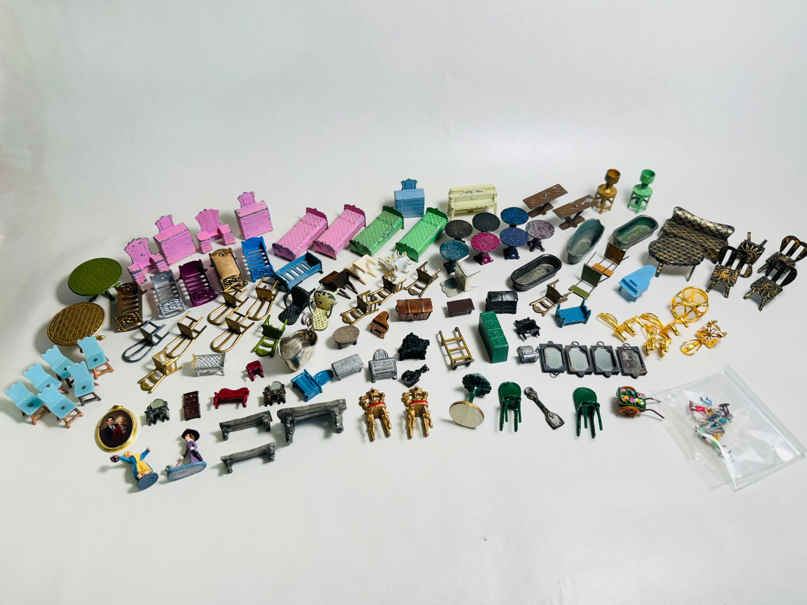 Vintage Doll House Miniature White Metal Furniture & Accessory Lot (1 of 12)