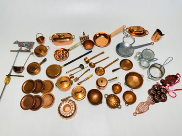 Vintage Dollhouse Miniature Copper Cooking Kitchen Accessories Pots Pans