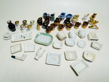 Vintage Dollhouse Miniature Ceramic Porcelain Cooking Kitchen Accessories Pots Pans