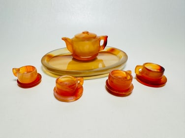 Vintage Dollhouse Miniature Agate Stone Tea Set