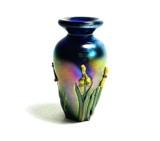 Vintage Dollhouse Miniature John Gilvey Art Glass Iridescent Glass Vase
