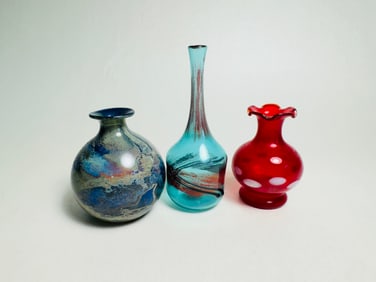Vintage Dollhouse Miniature Lot of 3 Art Glass Vases