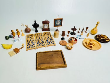 Vintage Dollhouse Miniature Accessories Made of Wood