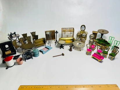 Vintage Dollhouse Miniature Mixed Lot of Household Furniture Accessories: This is an very nice lot with an extensive array of finely detailed articles. Most are made of metal with furnishing details in other materials.