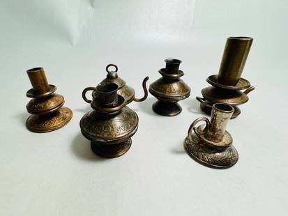 Vintage Dollhouse Miniature Lot of Copper Coin Articles: This is an very nice lot with an extensive array of finely detailed articles. All appear to be made of copper coins from various countries such as Denmark and Iceland.