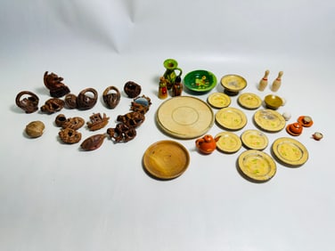 Vintage Dollhouse Miniature Household Accessories Dishes Plates Made of Wood