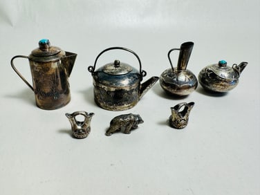 Vintage Dollhouse Miniature Handmade Native American Indian Silver Crafts