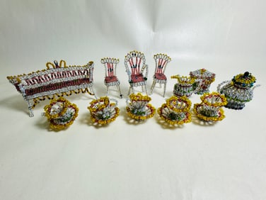 Vintage Dollhouse Miniature 19th Century Victorian beaded Furniture