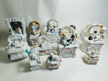 Vintage Dollhouse Miniature Victorian Ceramic Porcelain Trinket Boxes