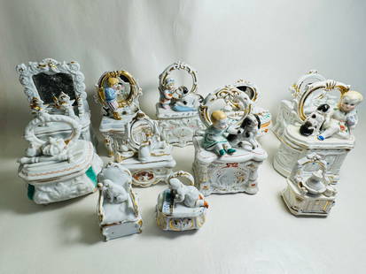 Vintage Dollhouse Miniature Victorian Ceramic Porcelain Trinket Boxes: This is an very nice lot with an extensive array of finely detailed articles.