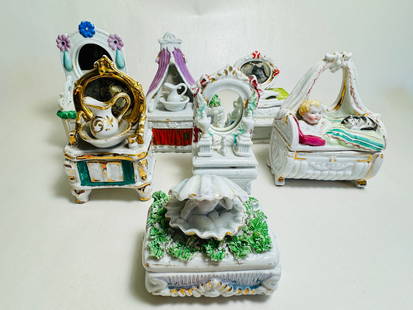 Vintage Dollhouse Miniature 19th Century Victorian Trinket Boxes: This is an very nice lot with an extensive array of finely detailed articles.