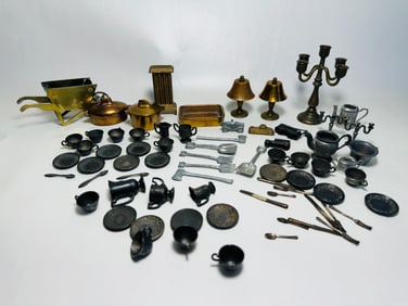 Vintage Dollhouse Miniature Brass Copper Pewter Cookware Pots Pants ++