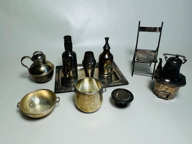 Vintage Dollhouse Miniature Sterling Silver Cookware Pots Pans ++