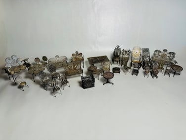 Vintage Dollhouse Handmade Sterling Filigree & Coin Furniture