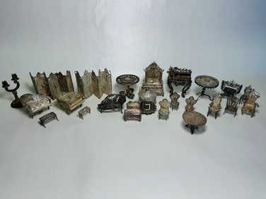 Vintage Dollhouse Handmade Sterling Silver Filigree Furniture