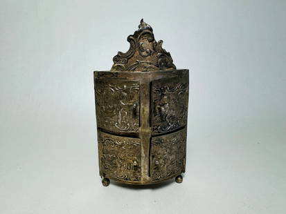 Vintage Dollhouse Handmade Sterling Silver Repose Corner Cabinet Hutch: This is an very nice lot with an extensive array of finely detailed articles.