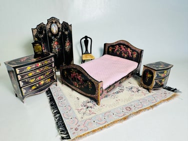 Vintage Handmade Dollhouse Furniture Bedroom Set
