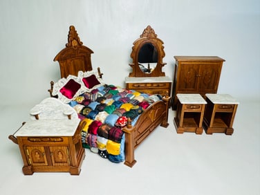 Vintage Handmade Dollhouse Furniture Signed Rae Bedroom Set