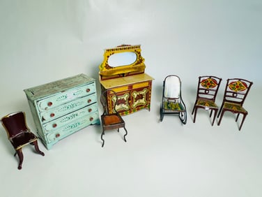 Vintage Dollhouse Furniture Tin Lithograph Lot