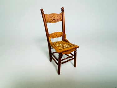 Vintage Handmade Dollhouse Furniture Signed Press Back Chair