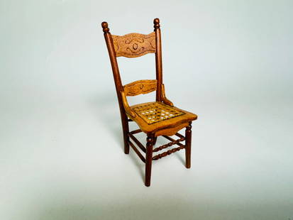 Vintage Handmade Dollhouse Furniture Signed Press Back Chair: This is an very nice lot with an extensive array of finely detailed articles.