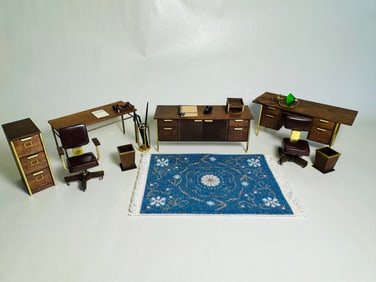Vintage Handmade Dollhouse Furniture Signed Office Set
