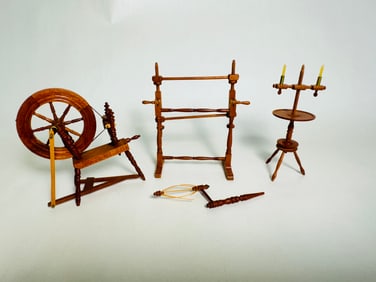 Vintage Handmade Dollhouse Furniture Signed Alan Thede Spinning Wheel
