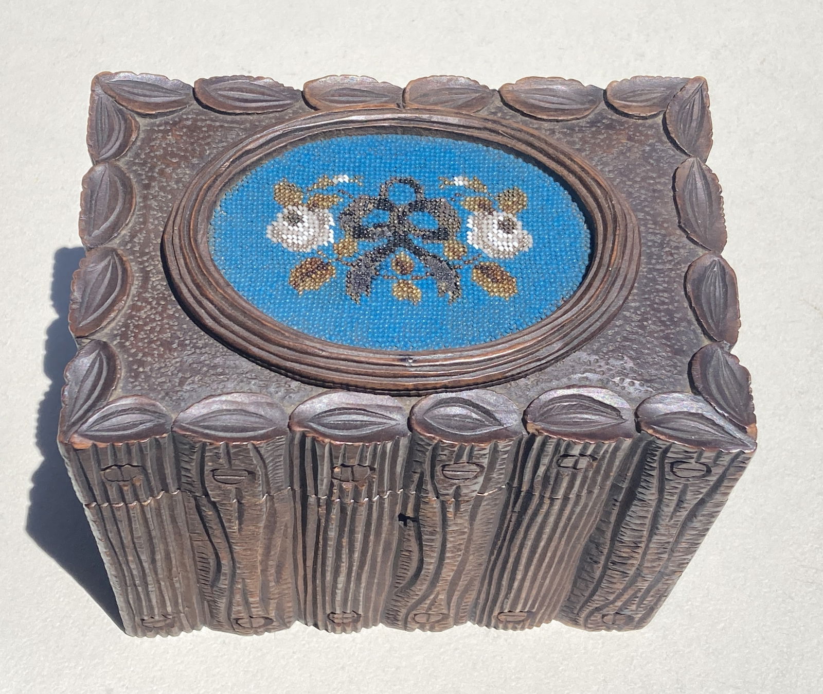 1860s Victorian Cigar Box Humidor w/ Inset Beadwork Panel (1 of 8)