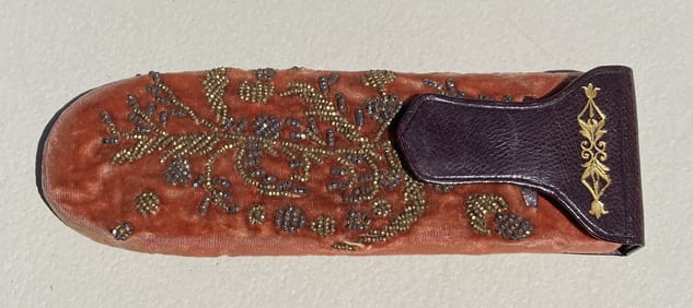1800s Victorian Beaded Leather & Velvet Glasses Case