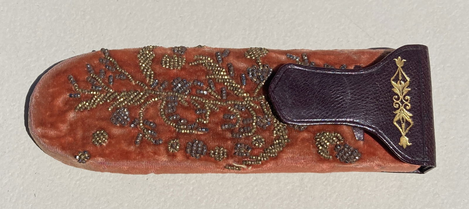 1800s Victorian Beaded Leather & Velvet Glasses Case (1 of 6)