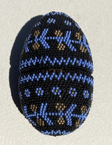 1800s Victorian Beaded Wood Treen Egg Case