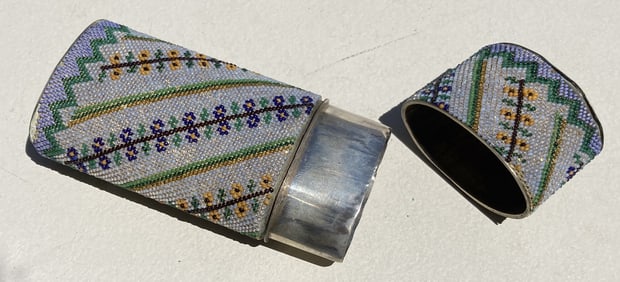 1800s Victorian Beaded Metal Eye Glasses Case