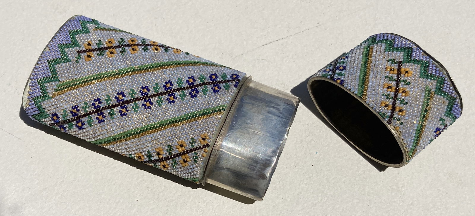 1800s Victorian Beaded Metal Eye Glasses Case: This is a very nice vintage piece. It is very old and shows some wear.
