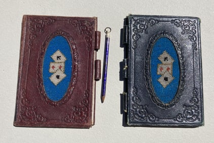 1800s Victorian Beaded Leather Gambling Card Game Score Note Books