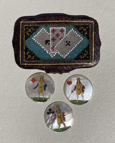 1800s Victorian Beaded Leather Gambling Card Game Piece Set
