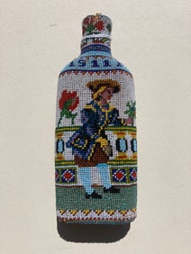 1800s Victorian Beaded Polish European Folk Art Bottle Flask