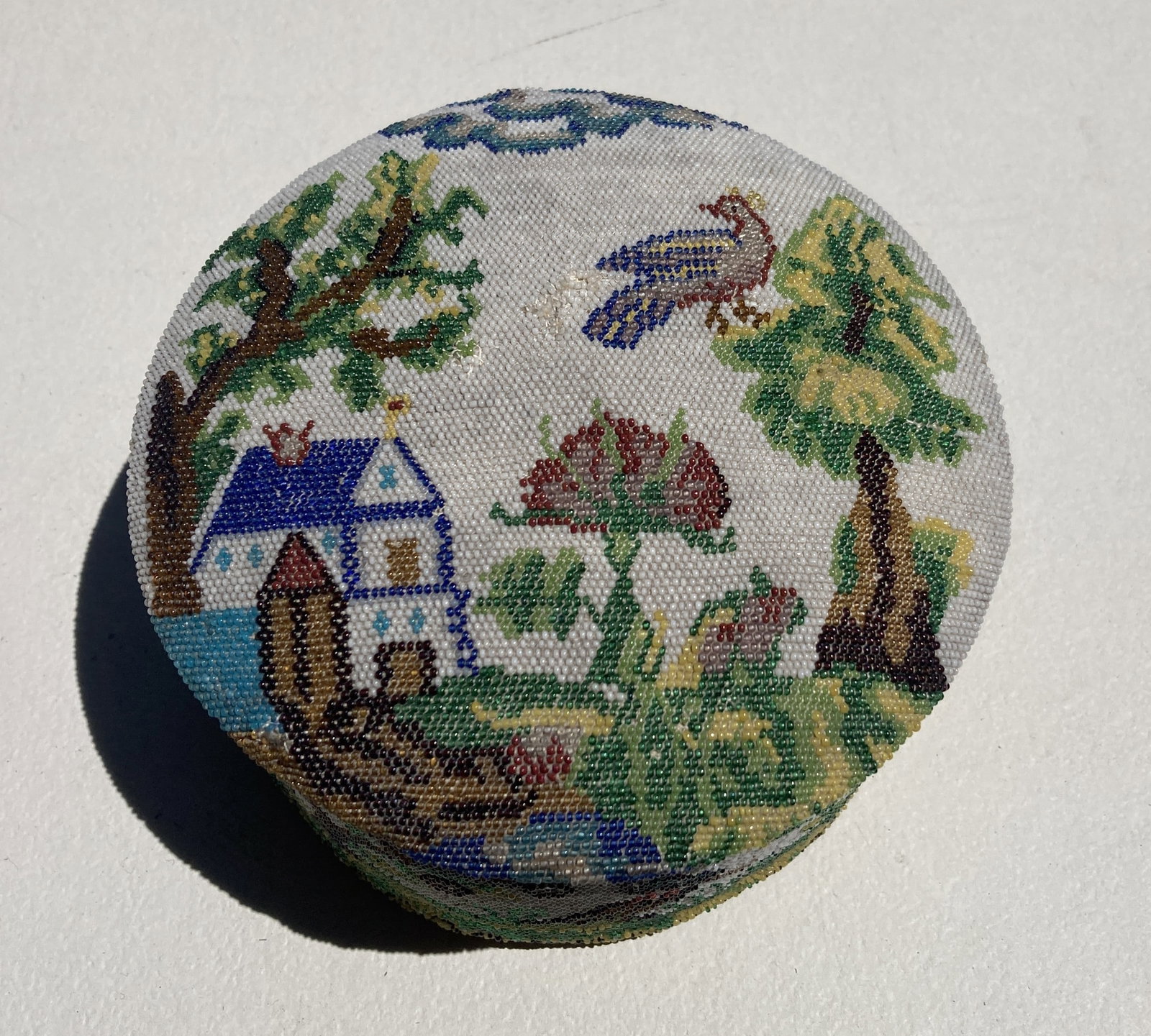 1800s Victorian Beaded European Folk Art Lidded Basket (1 of 7)