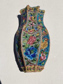 1800s Victorian Beaded Chinese Folk Art Vase
