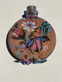 1800s Victorian Beaded Flask Bottle Folk Art