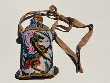 1800s Victorian European Beaded Mythical Dragon Flask