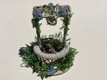 1800s Victorian European Beaded Miniature Wishing Well