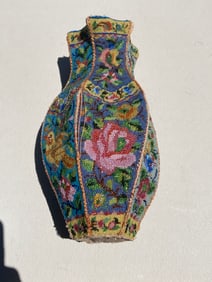 1800s Victorian Beaded Chinese Folk Art Vase