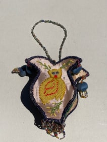 1800s Victorian Beaded Chinese Folk Art Hanging Basket