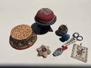 1800s Victorian Beaded Sewing Pin Cushion Accessory Lot