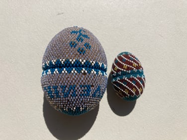 1800s Victorian Beaded European Beaded Beadwork Treen Eggs