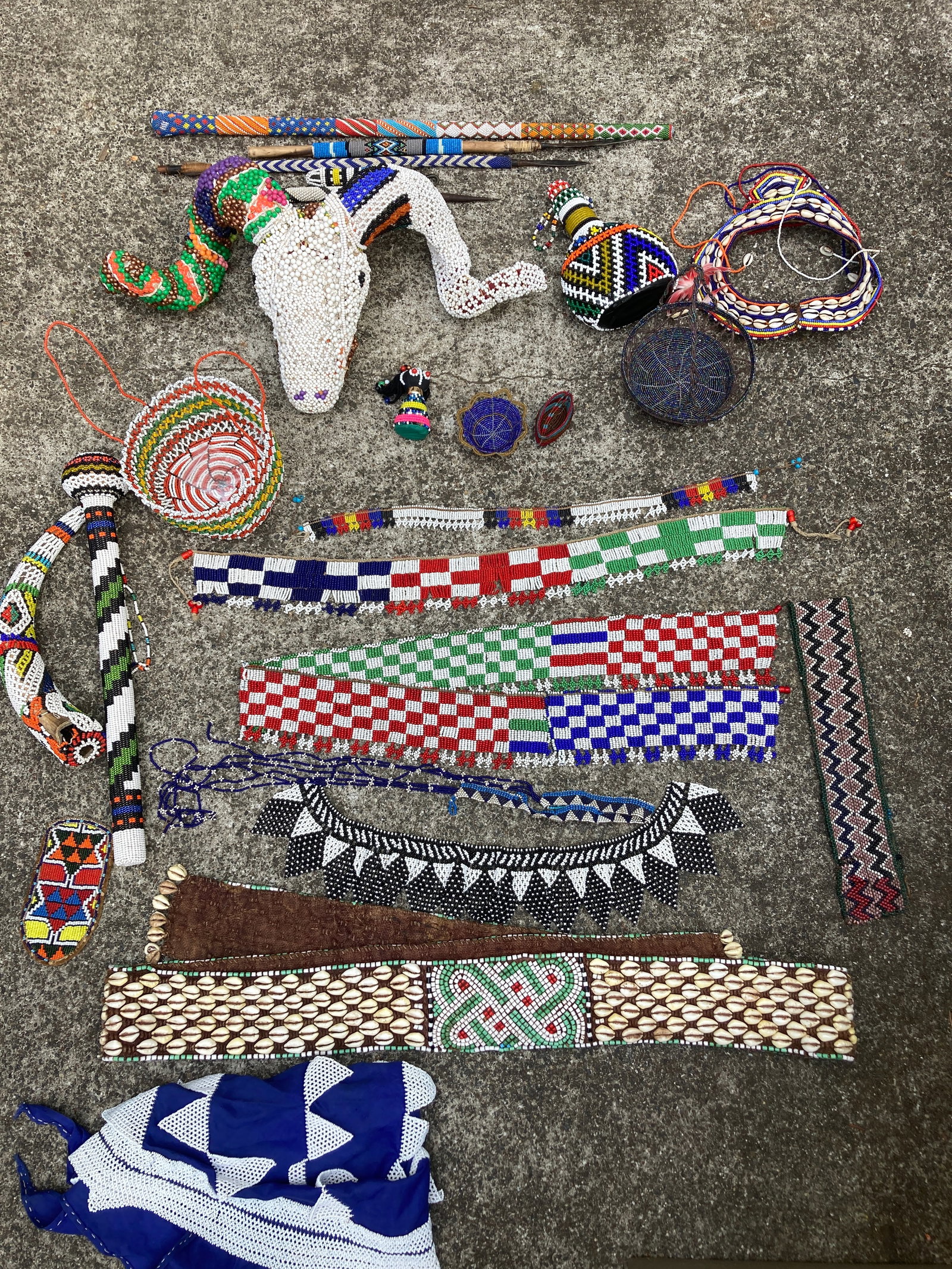 Large Lot of African Tribal Beaded Articles: This is a very nice vintage lot. They are old and in used condition