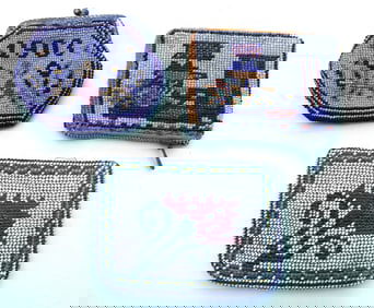 Lot of 3 Early Beaded Coin Money Purses